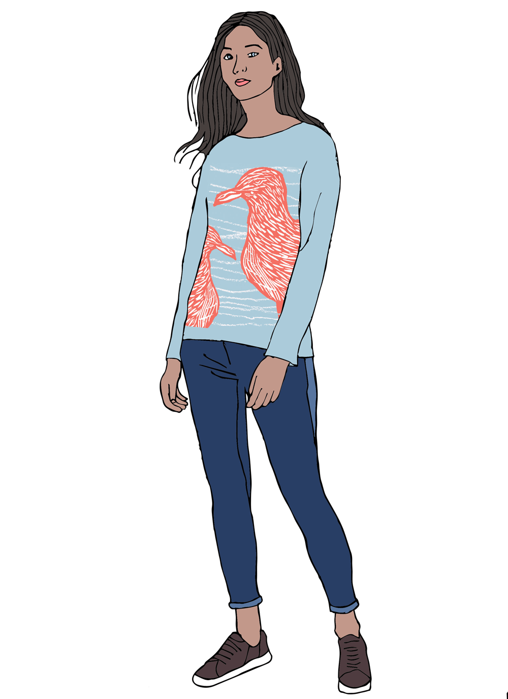 Model with bird clothing